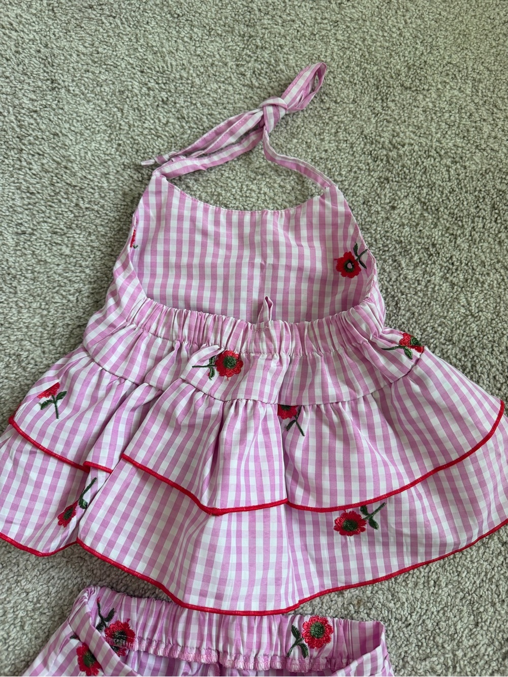 Mia Belle Girls Pink Gingham Rose Embroidered Matching Set - Picture 3 of 6